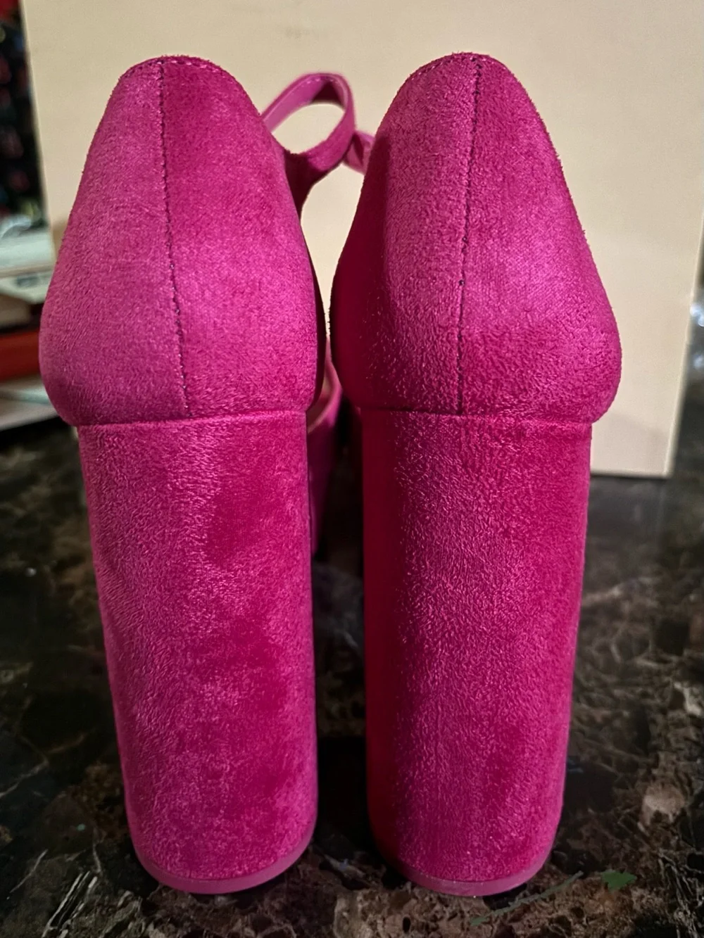Soda Hot Pink Suede Platform Heel with Ankle Strap